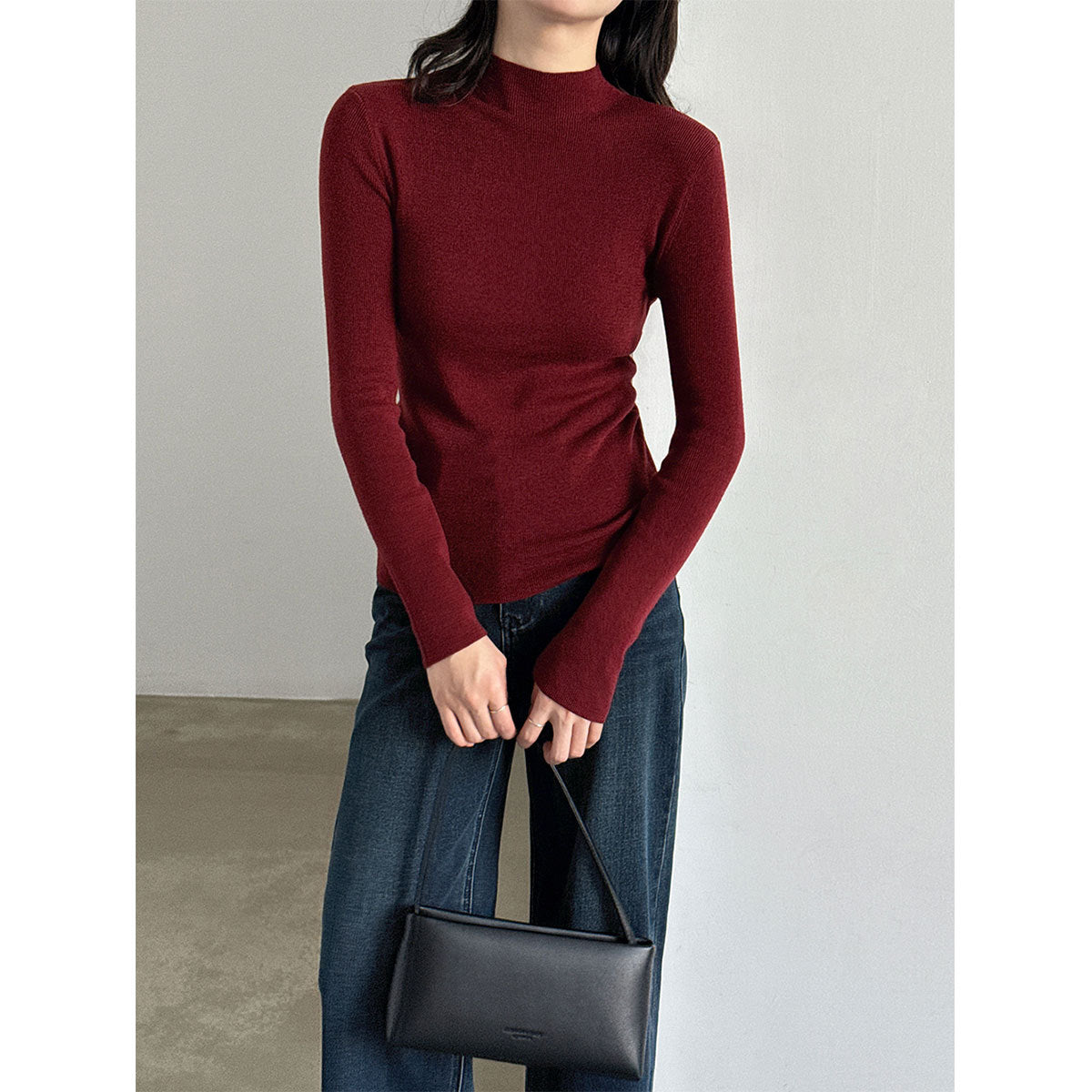 Damen-Strickpullover mit Stehkragen und langen Ärmeln