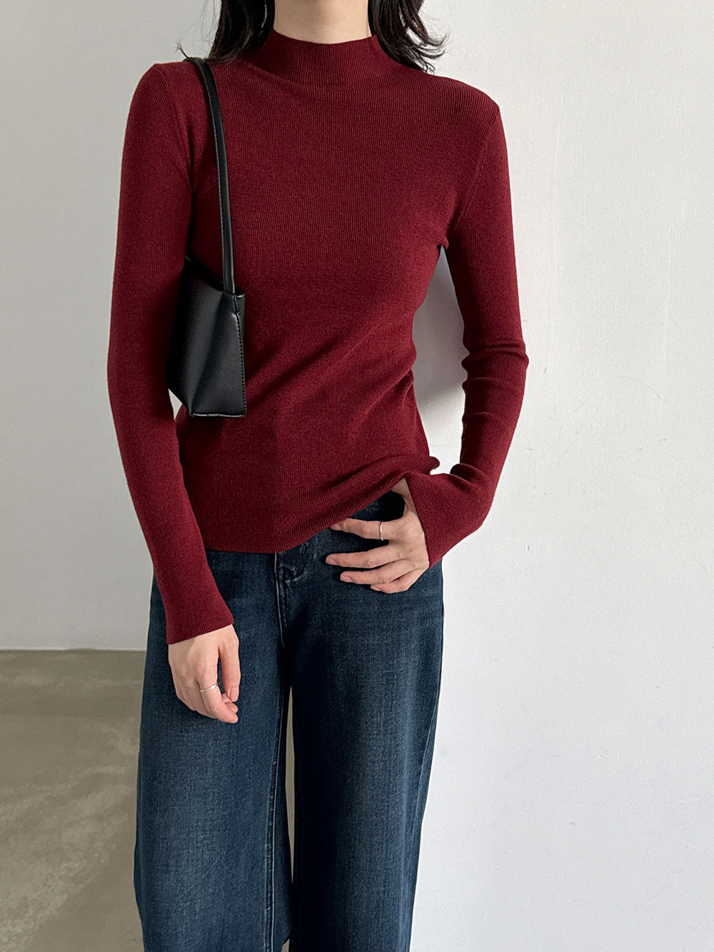 Damen-Strickpullover mit Stehkragen und langen Ärmeln