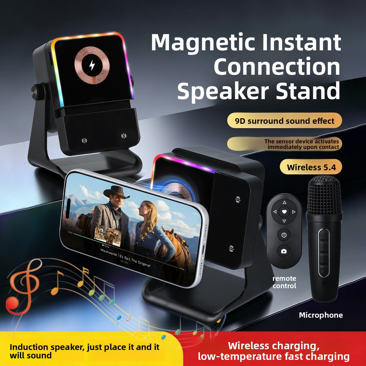 Bluetooth-Lautsprecher mit magnetischer kabelloser Ladefunktion und RGB-Licht
