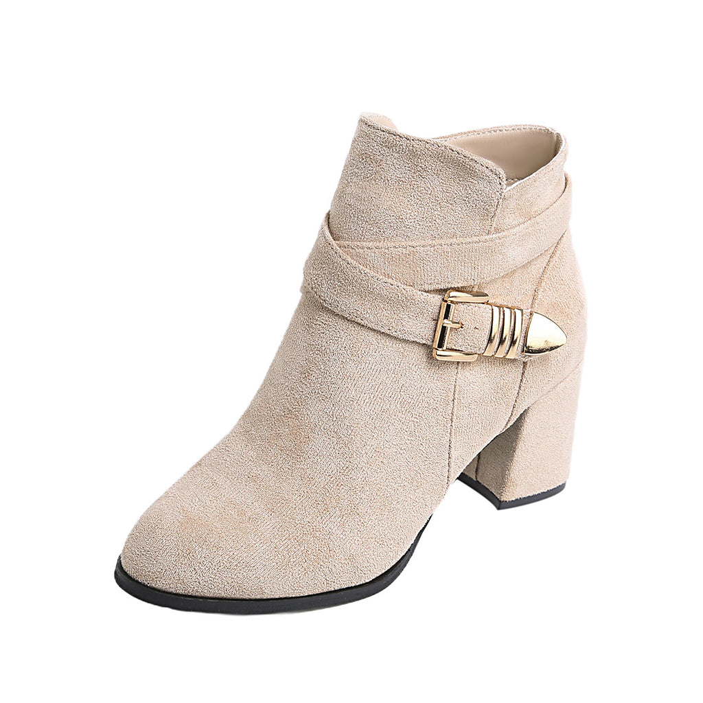 Damen-Stiefeletten mit Blockabsatz und seitlichem Reißverschluss