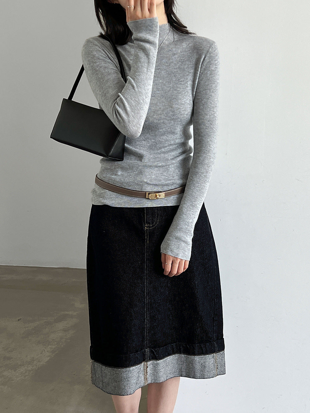 Damen-Strickpullover mit Stehkragen und langen Ärmeln