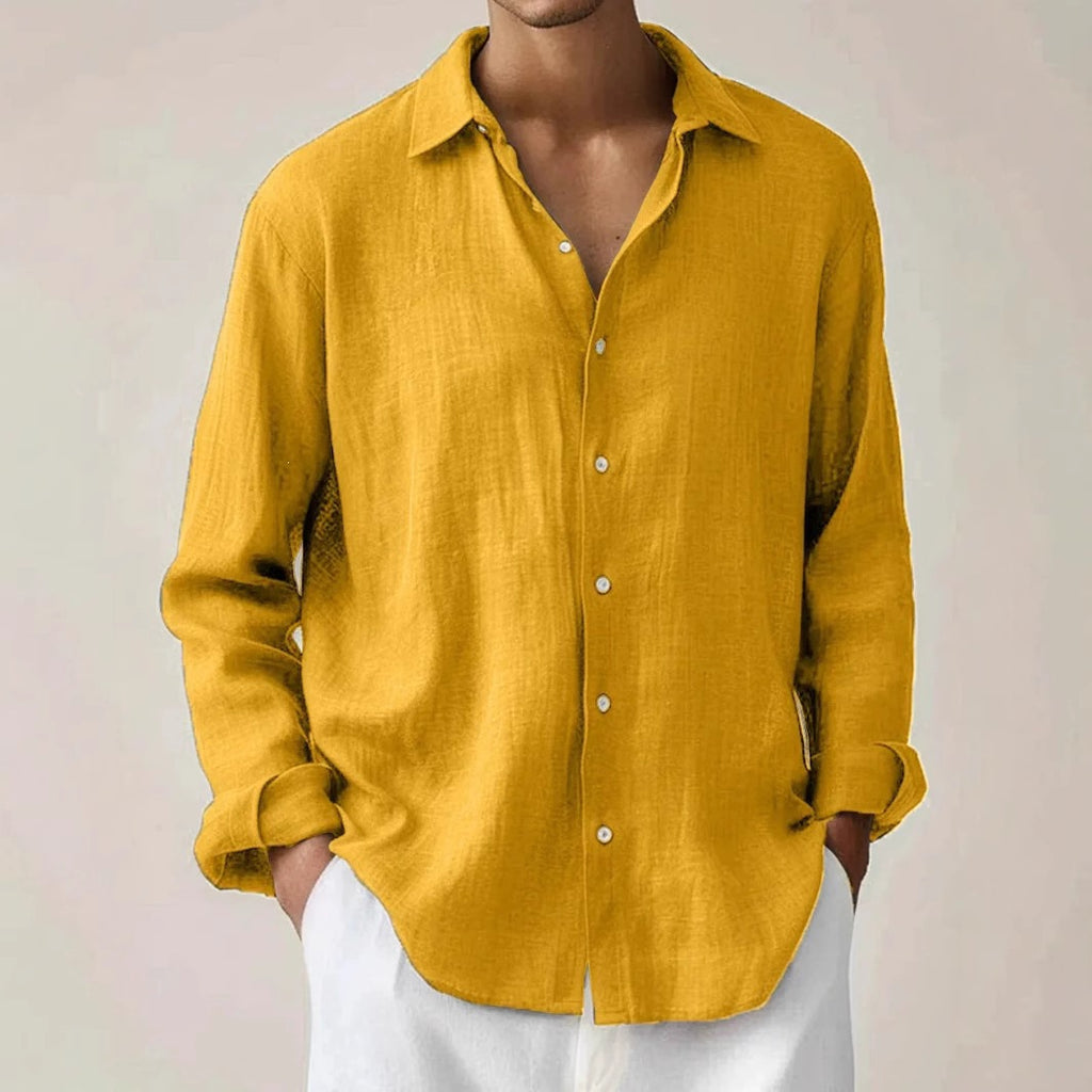 Men's stylish solid-color long-sleeve button-down shirt