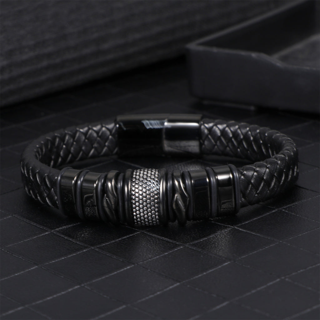 Geflochtenes Lederarmband für Herren mit Edelstahl-Magnetverschluss