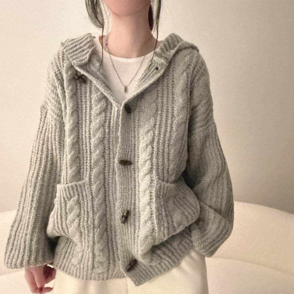 Karierte Damen-Strickjacke mit Kapuze