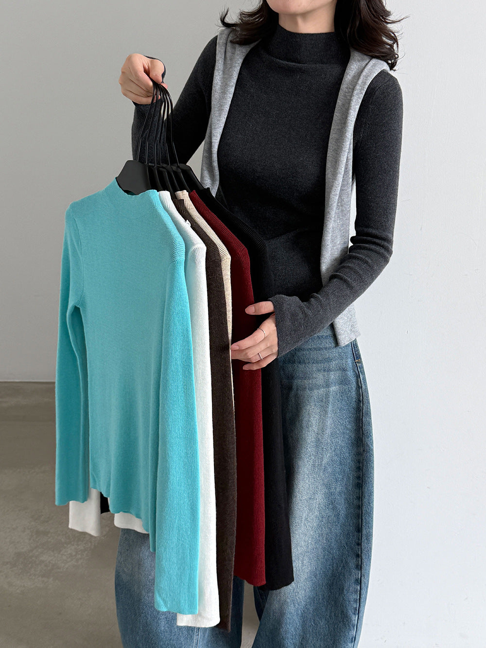 Damen-Strickpullover mit Stehkragen und langen Ärmeln