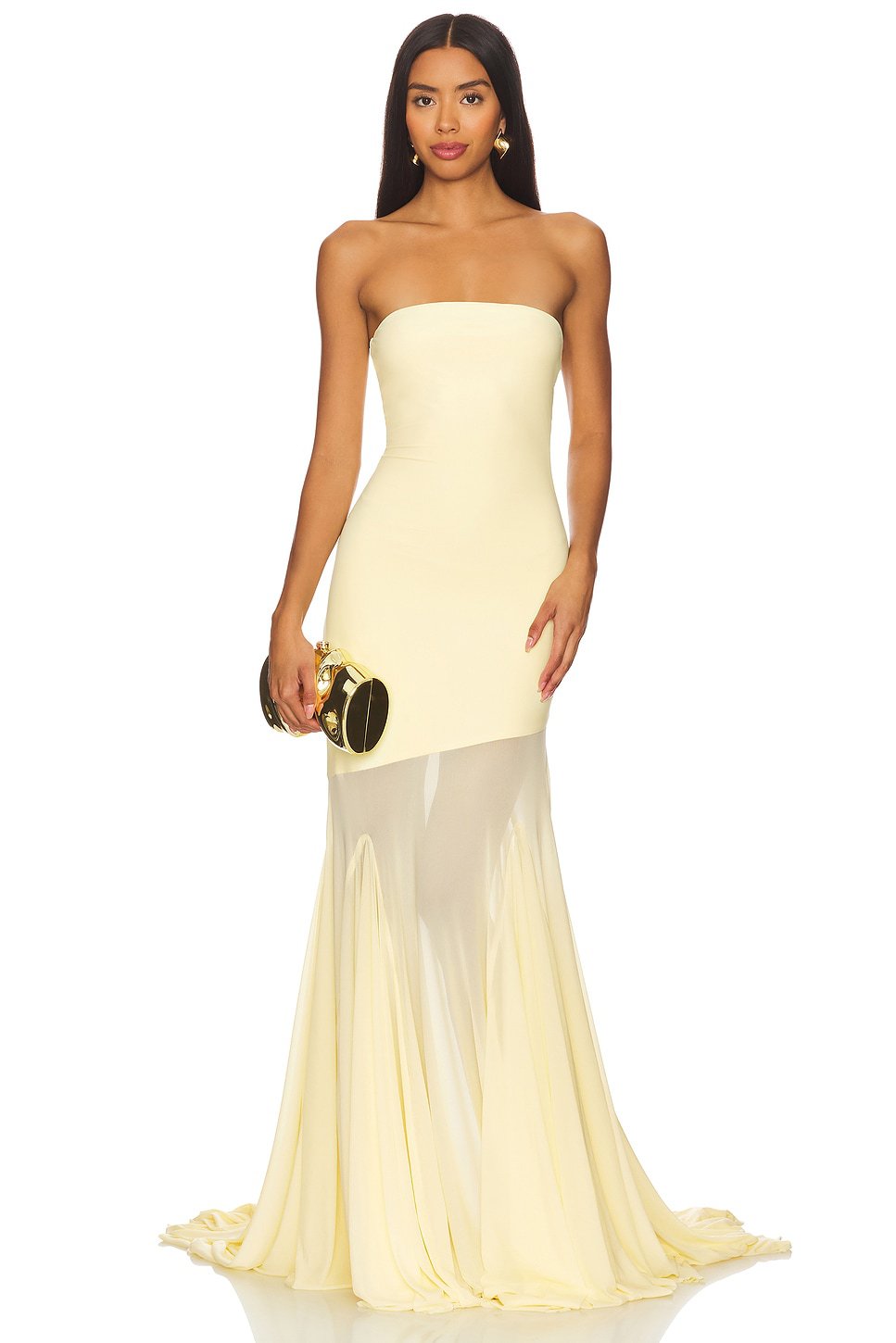 Einfarbiges langes Kleid mit weitem Rock