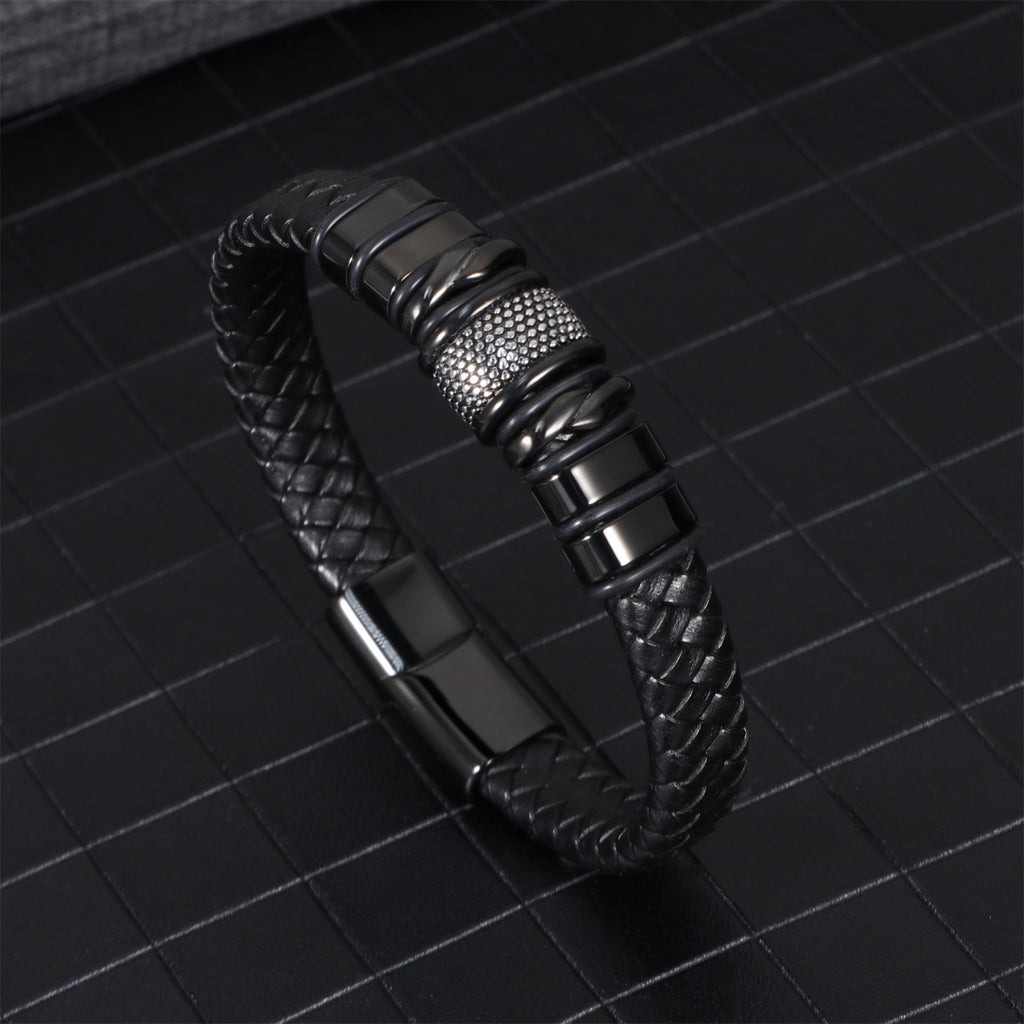 Geflochtenes Lederarmband für Herren mit Edelstahl-Magnetverschluss