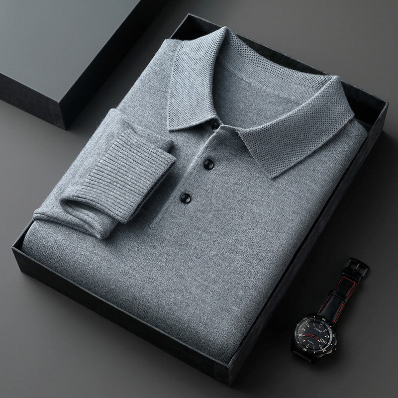 Herren-Pullover aus Wollmischung mit Umlegekragen