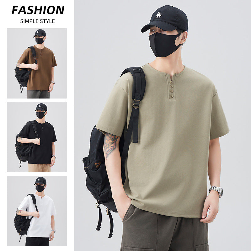 Locker geschnittenes Herren-Henley-Shirt im Retro-Stil