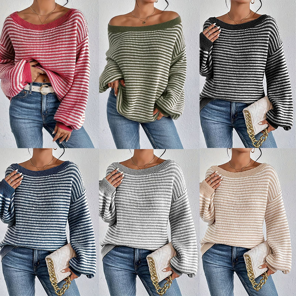 Schulterfreier Strickpullover für Damen