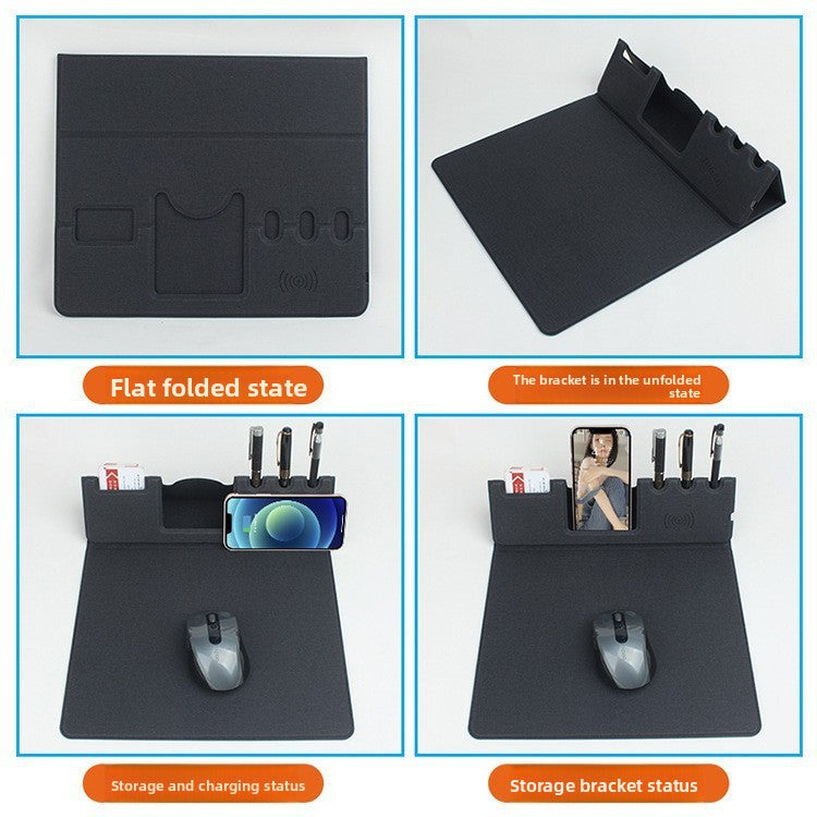 Foldable Wireless Charging Desk Mat with Pen Tray