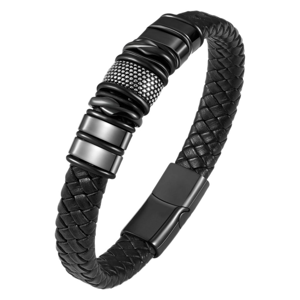 Geflochtenes Lederarmband für Herren mit Edelstahl-Magnetverschluss