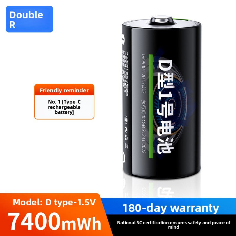 Wiederaufladbare D-Batterie mit 1,5 V und USB-C-Anschluss