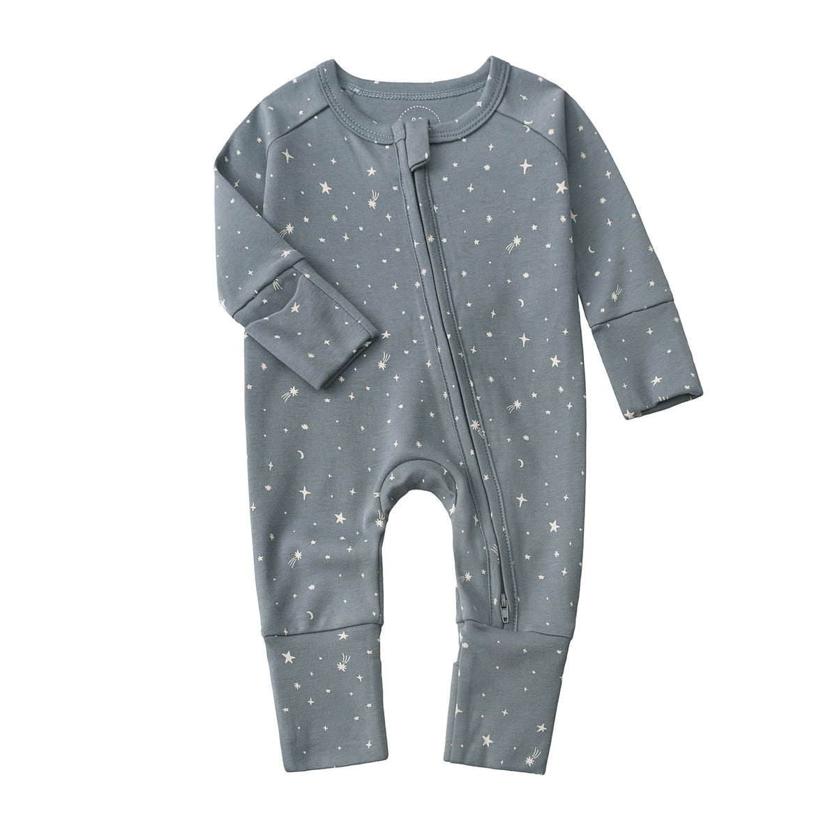 Baby-Strampler mit Zwei-Wege-Reißverschluss und umklappbaren Hand- und Fußabdeckungen