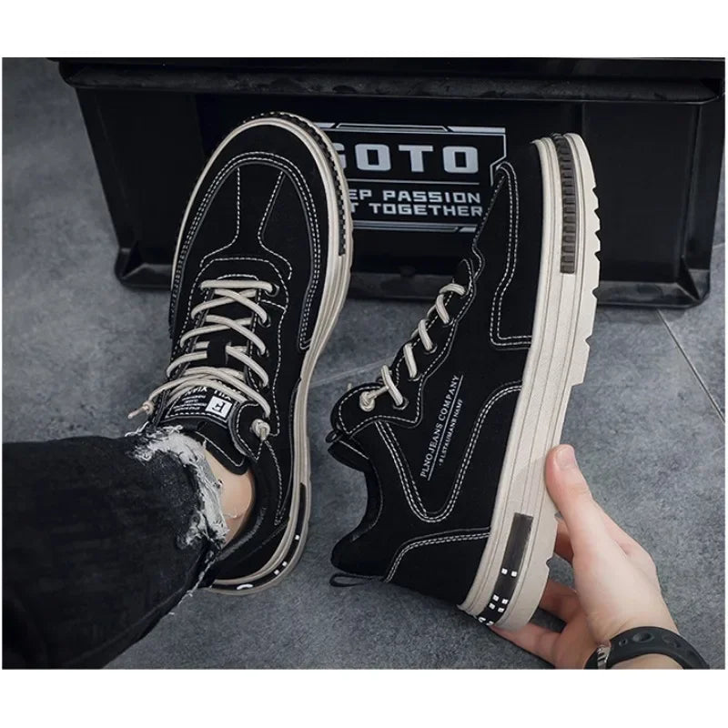 Herren-Sneaker mit Schnürung – Schwarz & Khaki