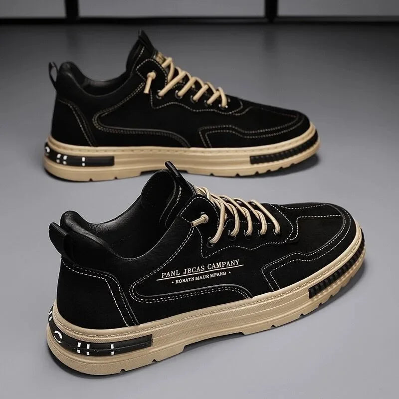 Herren-Sneaker mit Schnürung – Schwarz & Khaki