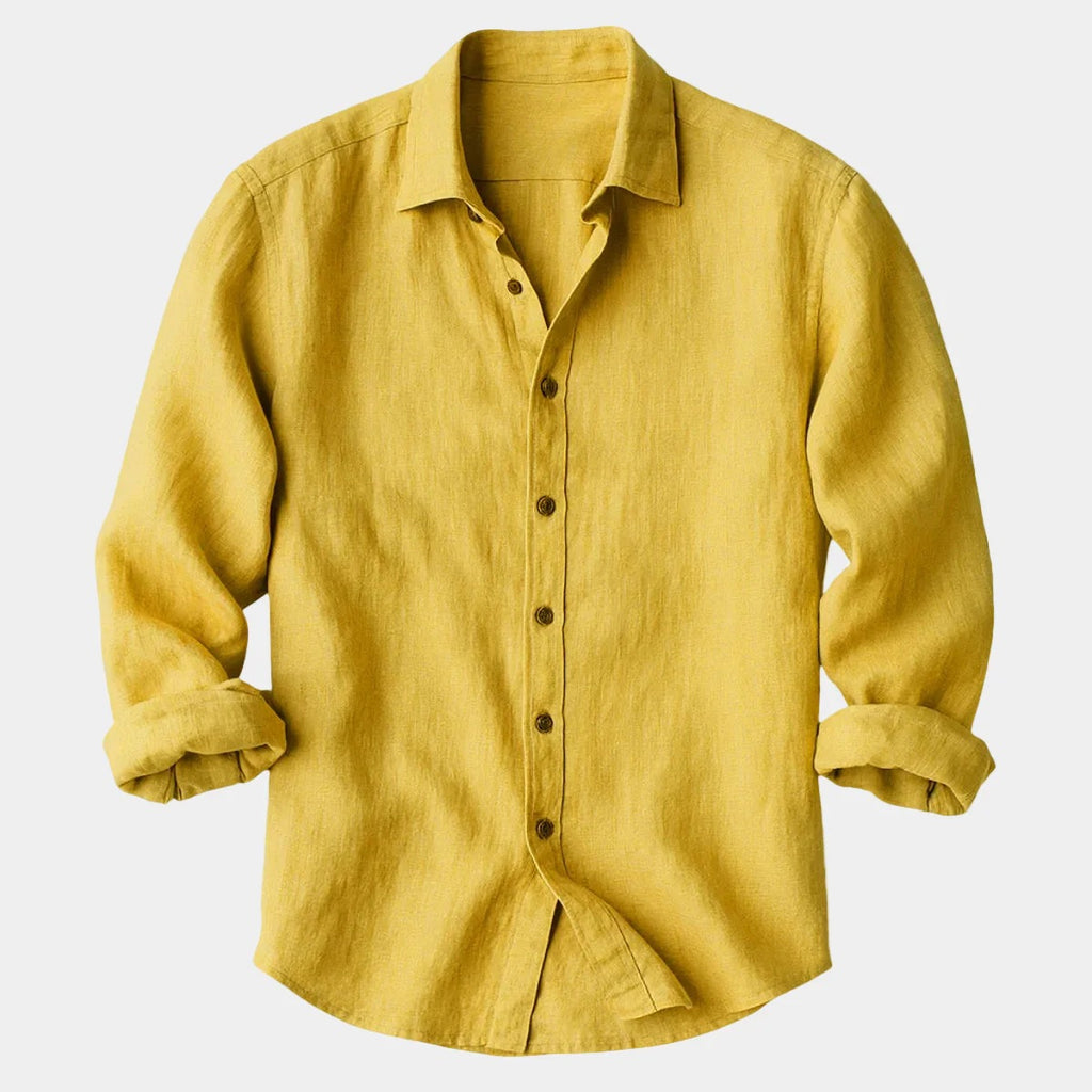 Men's stylish solid-color long-sleeve button-down shirt