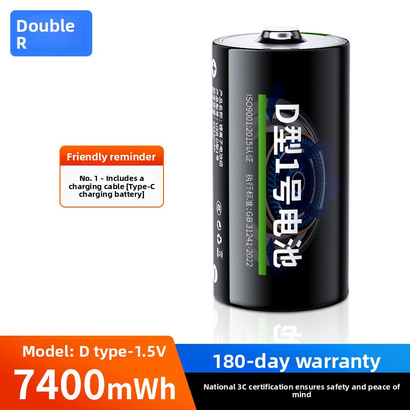Wiederaufladbare D-Batterie mit 1,5 V und USB-C-Anschluss