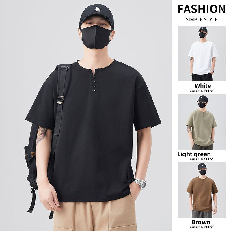 Locker geschnittenes Herren-Henley-Shirt im Retro-Stil