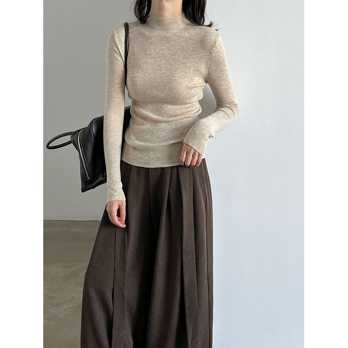 Damen-Strickpullover mit Stehkragen und langen Ärmeln