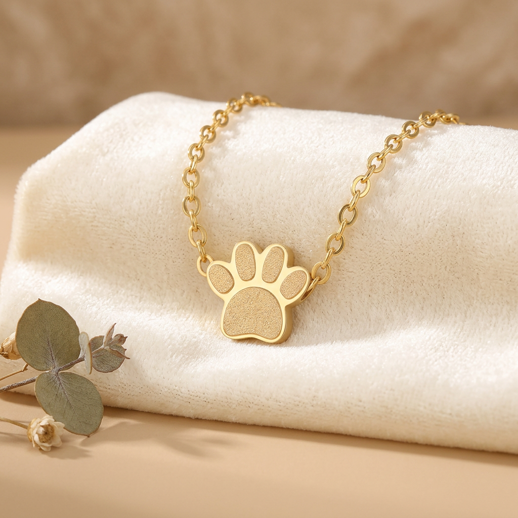 Collar de huella sobre terciopelo crema