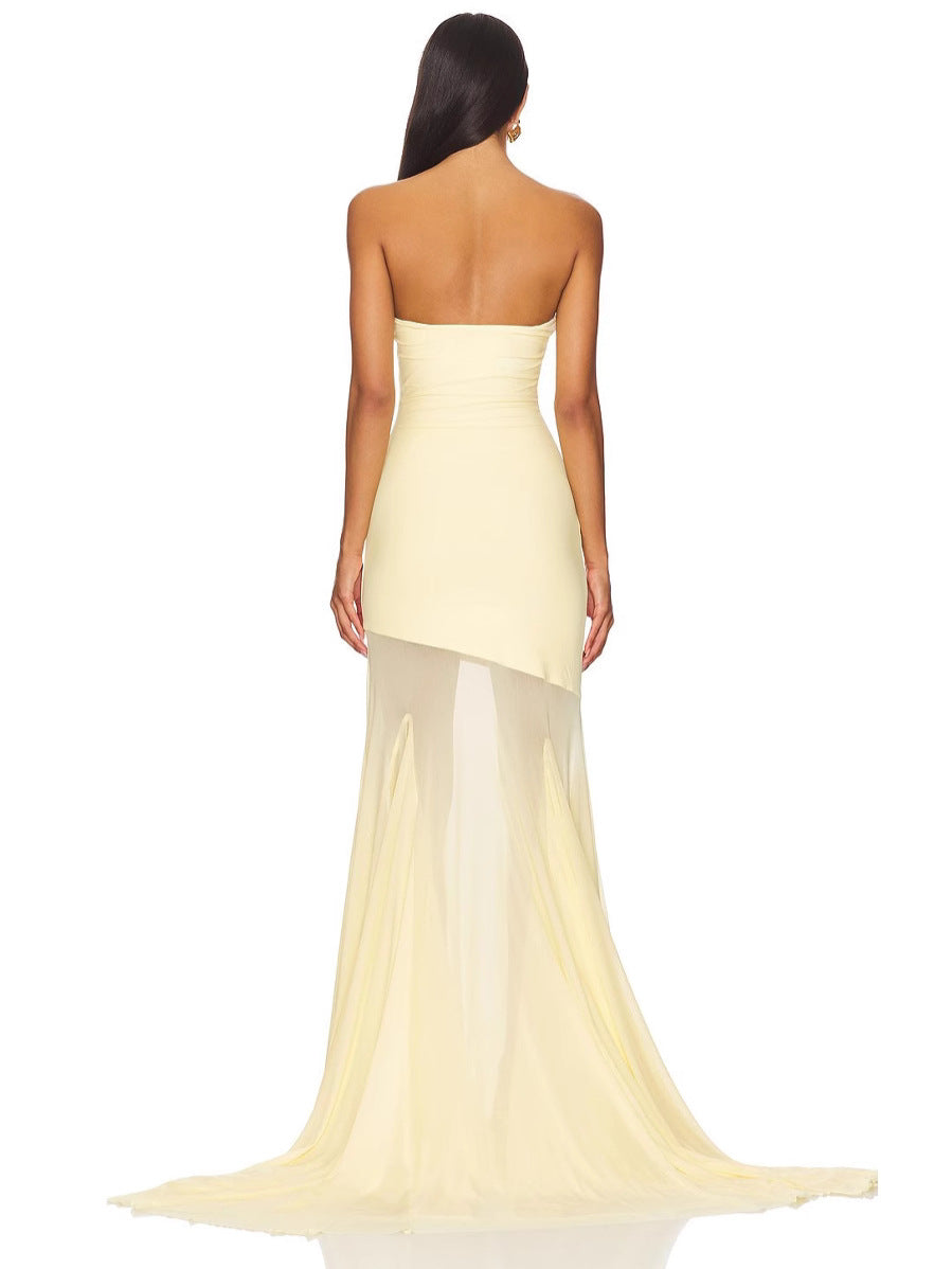 Einfarbiges langes Kleid mit weitem Rock