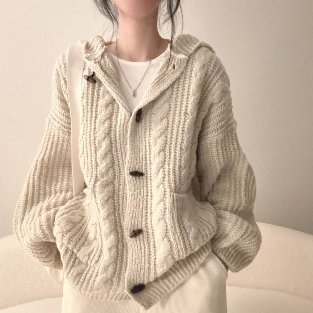 Karierte Damen-Strickjacke mit Kapuze