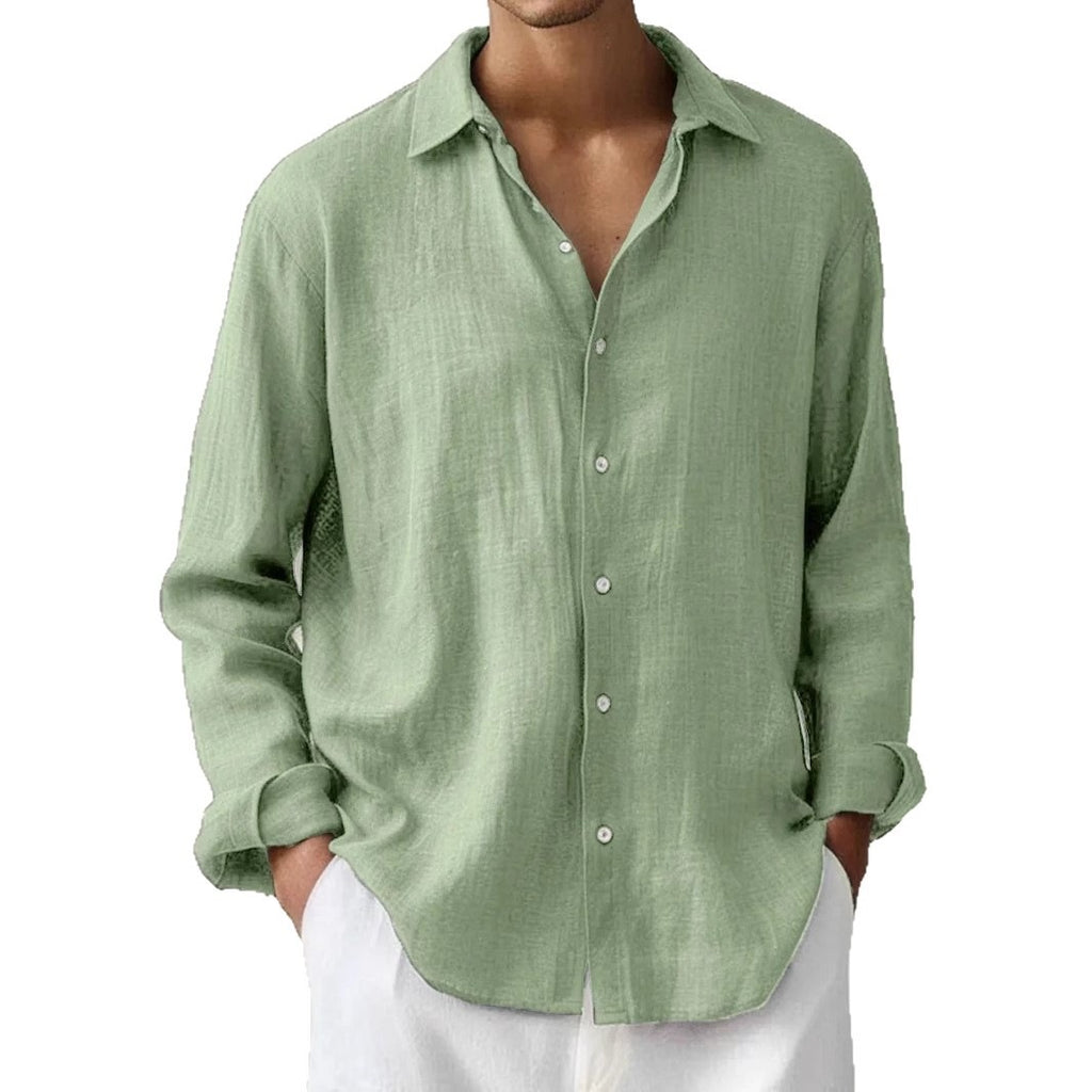 Men's stylish solid-color long-sleeve button-down shirt