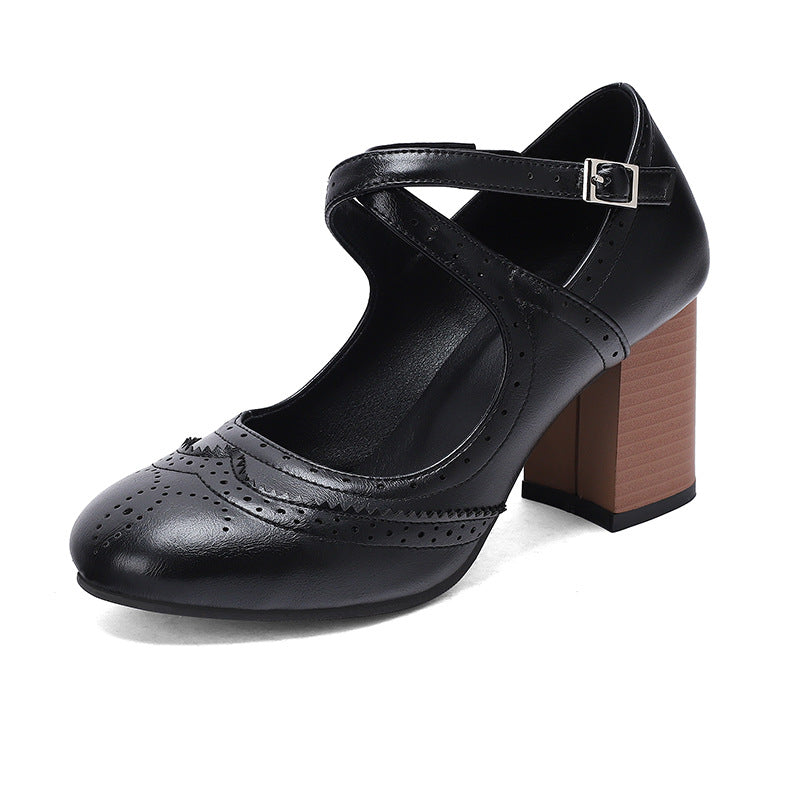 Damen-Absatzschuhe mit Kreuzriemen und Schnallenverschluss